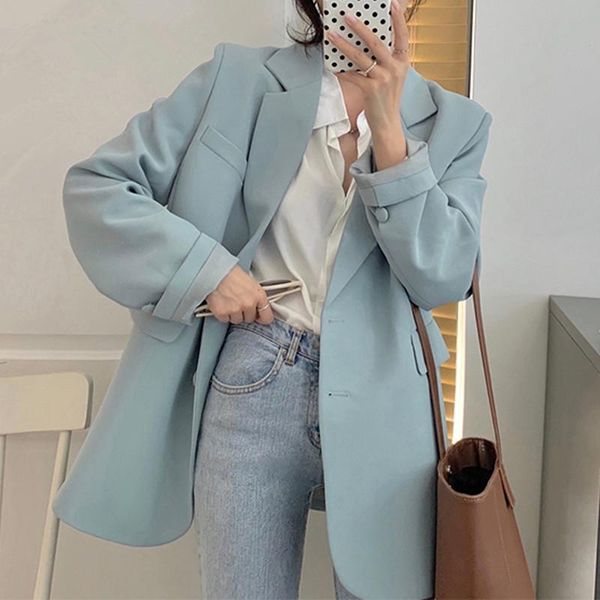 

women's suits & blazers 2021 spring loose single-breasted women blazer casual notched collar long sleeve female jackets ladies suit coa, White;black