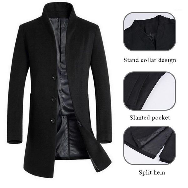 

men's jackets mjartoria men warm blends coats winter casual slim casaco masculino long trench overcoats, Black;brown