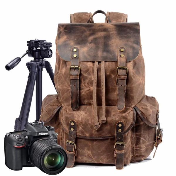 

backpack large capacity leather canvas backpacks for school trave camera dslr video po bags vintage waterproof daypack laptop