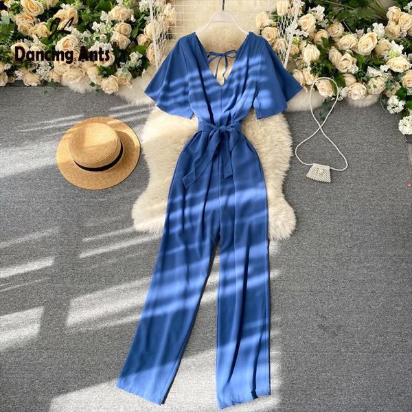 

one piece short sleeve women romper v neck long length bodysuit autumn sashes hollow out lace up solid beach, Black;white