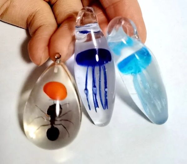 

12 pcs pendant embedded rare red bean ant glass jellyfish jewelry party gift accessories, Silver