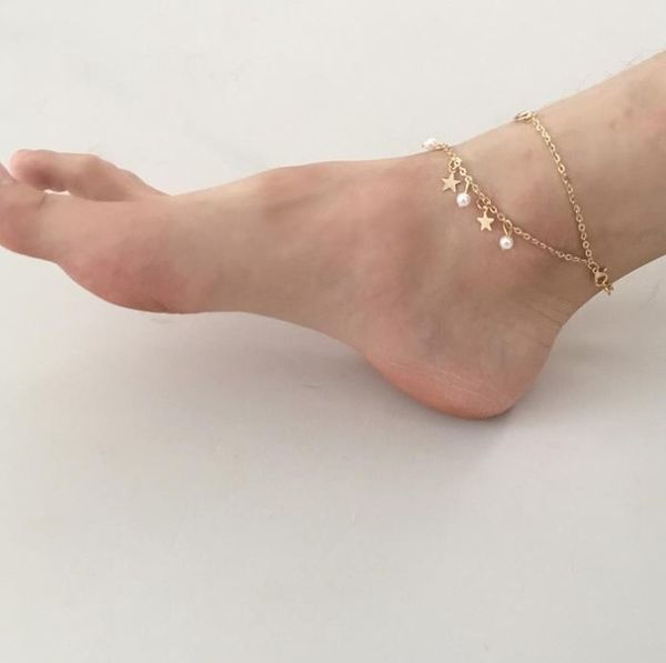 

double star foot pearl anklets personality girl, Red;blue