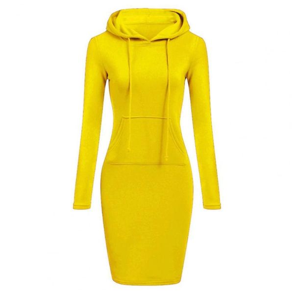 

casual dresses women dress hooded sweatshirt autumn winter front pocket drawstring hoodie pocket, solid, Black;gray