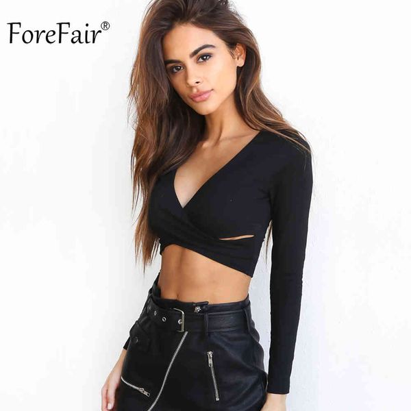 

women's t-shirt trend cross v-neck crop women summer slim t -shirt black white purple long sleeve high street shirt fr3p
