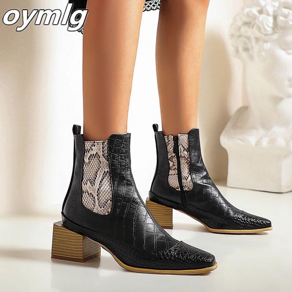 

boots brand women pointed toe ankle patent leather fashion zip ladies female square heels retro shoes woman zapatos mujer, Black