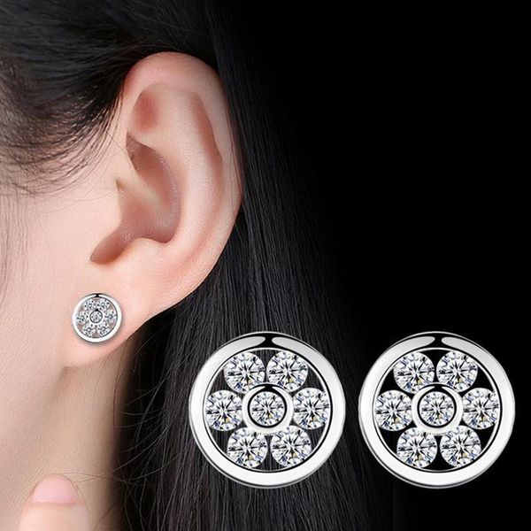 

other fashion 925 sterling silver shiny zirconia crystal flower beads stud earrings for women girls wedding bijoux brincos 5y352, Golden;silver