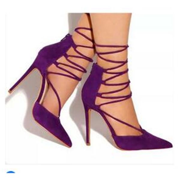

sandal purple summer high-heeled female ffor pointed toe lace stiletto heels size 34 to 42 dress party shoes, Black