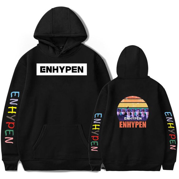 

women hoodie enhypen kpop print autumn winter holiday men/women hooded sweet streetwear casual style the hoodies, Black