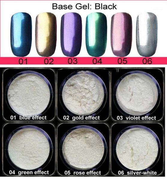 

colors mermaid nail powder 5g/jar shining glitter pearl shimmer dust manicure art (6pcs brush)1, Silver;gold