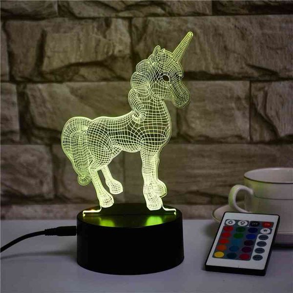 

gift usb touch remote control desk led acrylic unicorn 3d night lamp