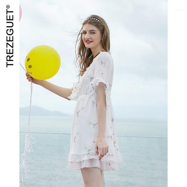 

spring women's high waist french dress v-neck style south korea floral skirt 8001 two piece, White