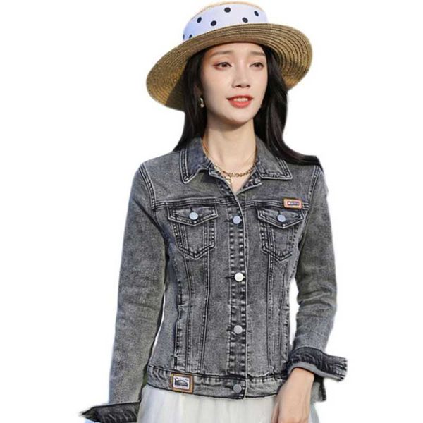 

women's jackets stretch denim jacket women's retro gray black long-sleeved short top, Black;brown