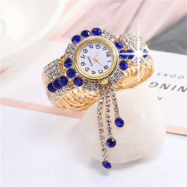 

wristwatches printed beaded bracelet bangle jewelry alloy watch fashion quartz elastic wristwatch girls for women, Slivery;brown