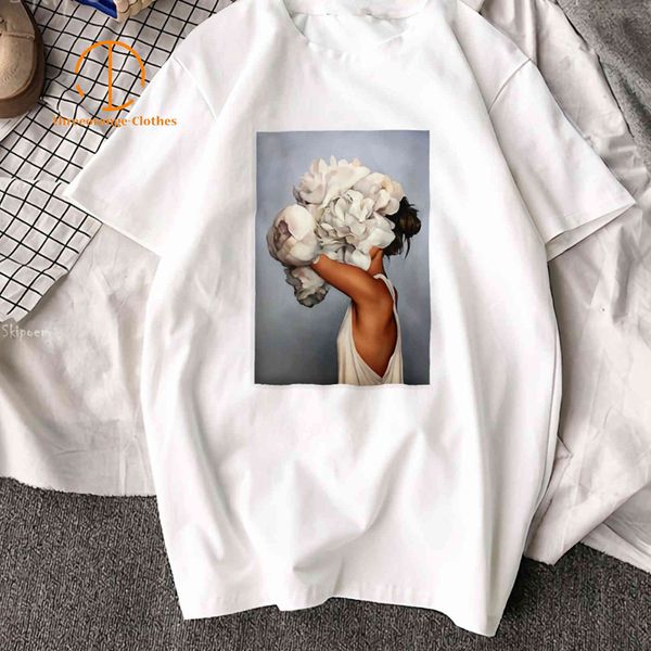 

harajuku aesthetic fashion short sleeve pure tshirt surreal artwork printed tees casual o neck t-shirt 210420, White