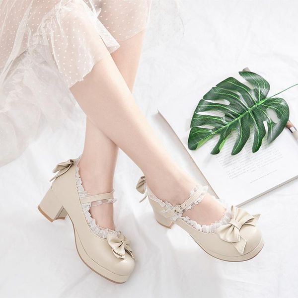 

high heels korean version cute sweet princess bow buckle shallow mouth platform fashion large size women's shoes dress, Black