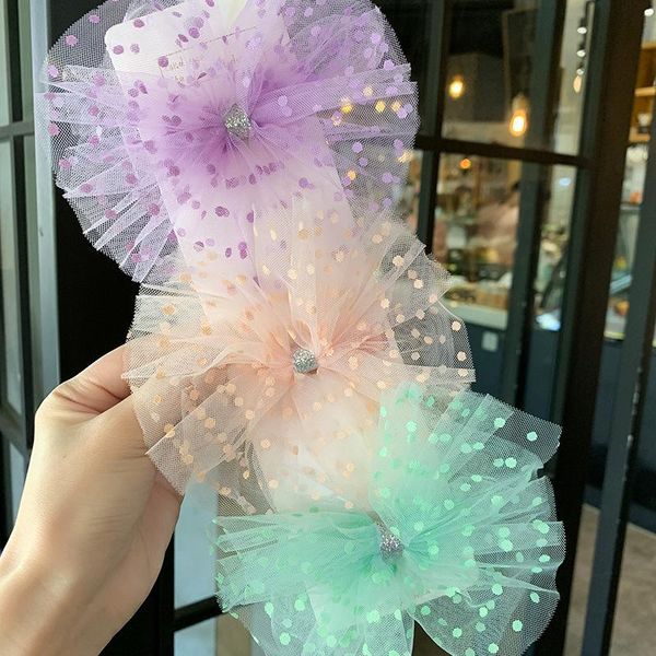 

20pcs fashion assorted color dot bowknot hairpins tulle bow barrettes hair clips princess headwear accessories for girls, Slivery;white