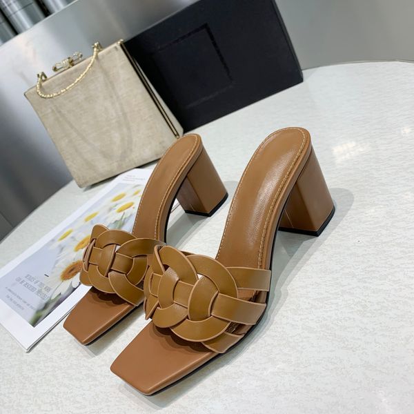 

designers chunky heels 6.5cm calfskin leather women sandals luxurys des chaussures intertwining straps flat slides flip flops loafers with b, Black