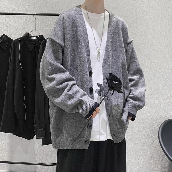 

men's sweaters casual loose man korean style crewneck harajuku knitted oversized pull hiver clothing, White;black
