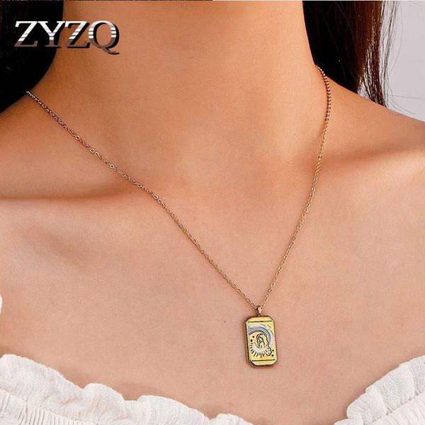 

chains zyzq trendy tarot brand drop necklaces for women star sun moon world gold color mens pendant couple gift jewelry selling, Silver