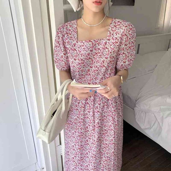 

casual dresses vintage fashion korean square neck gentle floral long female summer new puff sleeve short-sleeved ykyp, Black;gray