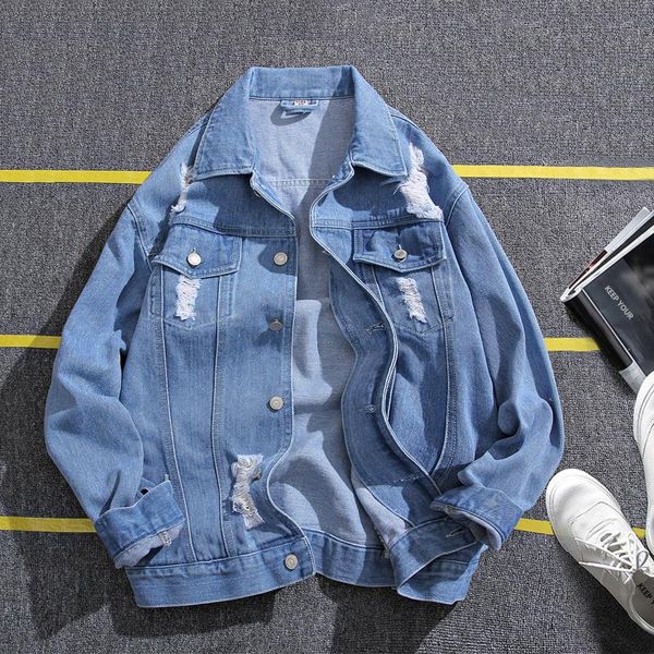 

men's jackets fashion denim jeans coat male style lapel slim hole jacket, Black;brown