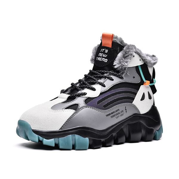

winter fashion warm with and without fur mens snow boots height increasing comfortable man casual shoes, Black