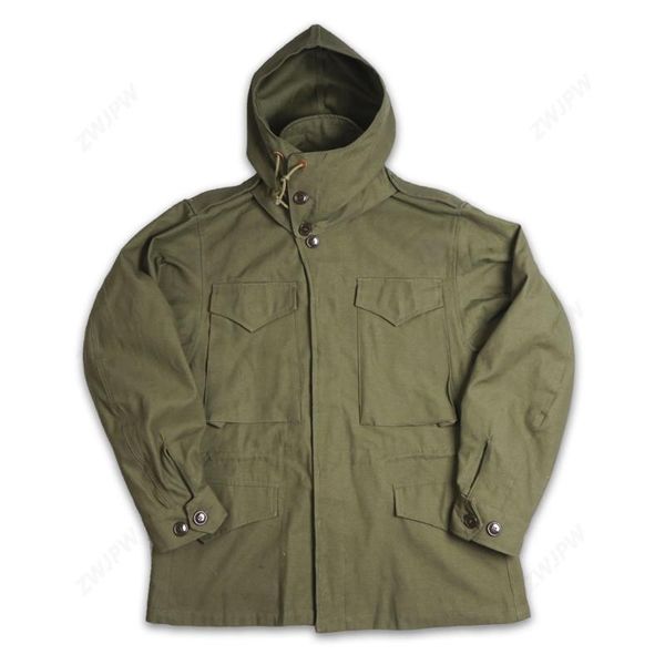 

army green outdoor m43 windbreaker pure cotton coat style hooded jacket hats, Black;white