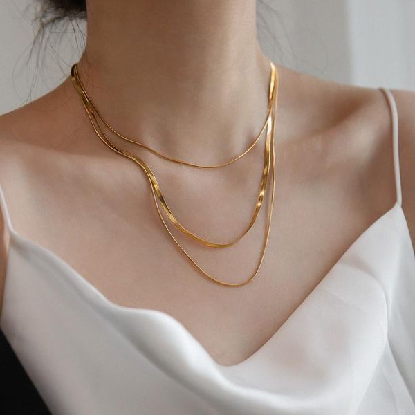 

chains lifefontier punk multi-layer stainless steel snake chain choker necklace for women gold color link jewelry gifts, Silver