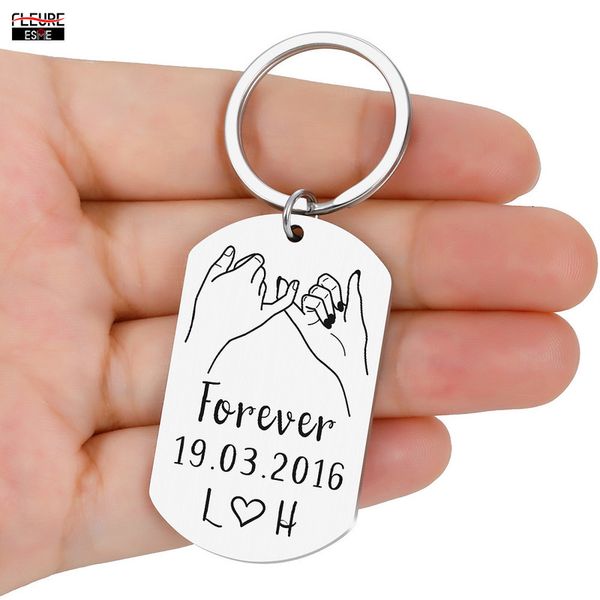 

custom key chain couples boyfriend girlfriend keychain ring anniversary gifts for him her pinky promise initial letters keyring, Silver