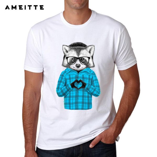 

men's t-shirts 2021 est cute glasses raccoon t shirt summer animal printed t-shirt hipster cool short sleeve tee, White;black