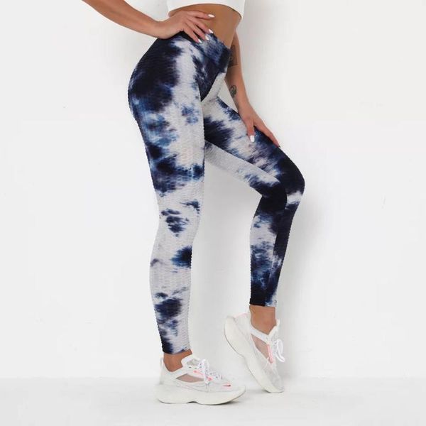 

women's leggings 2021 tie-dye texture pants print jacquard running trousers high waist fitness tight sport, Black