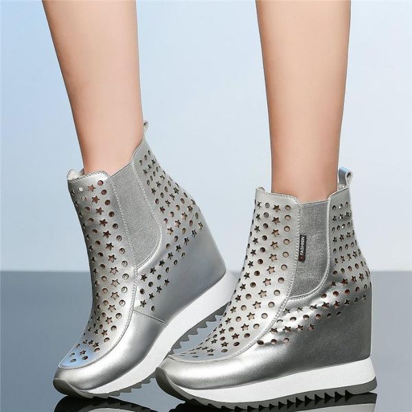 

dress shoes wedges pumps women hollow genuine leather high heel gladiator sandals female summer fashion sneakers casual, Black
