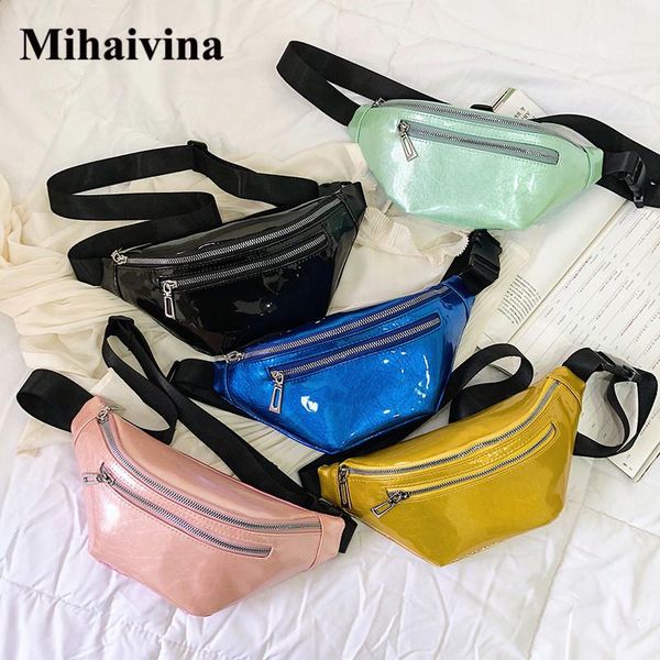 

mihaivina fashion women fanny pack pvc zipper pouch bag female waterproof belt waist bags girl travel chest small bum