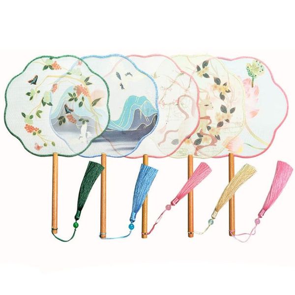 

chinese style antique translucent handheld round circular fan vintage lotus flower print dancing paddle hand fans 50jd other home decor