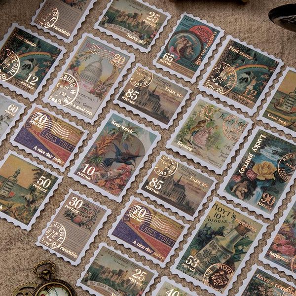 

retro bronzing stamp sticker set 30 pcs diy diary ins decoration vintage gift sealing po scrapbooking material wrap