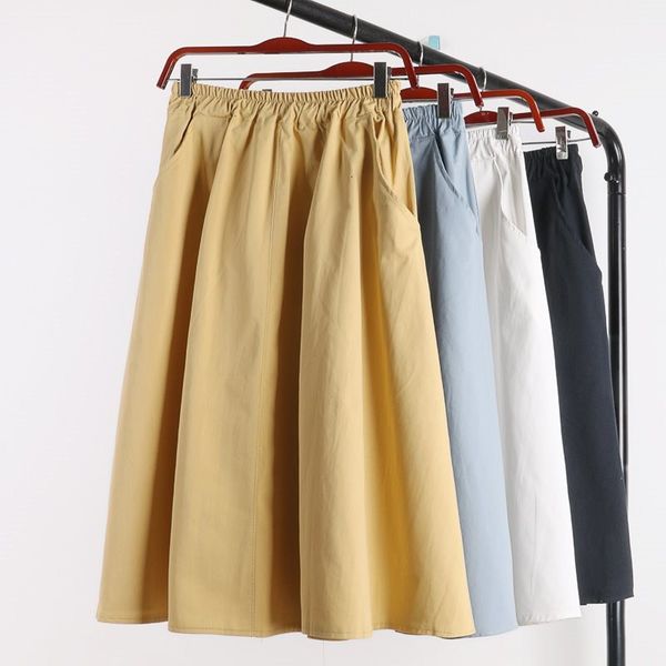 

casual dresses summer cotton pocket skirts fashion sweet preppy a-line pleated medium long blue yellow pink uvgt, Black;gray