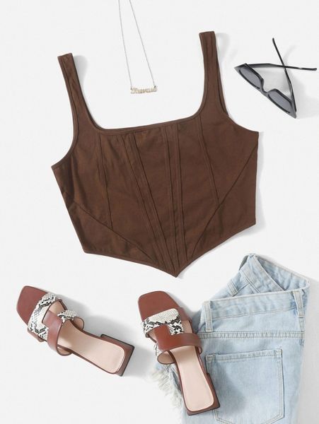 

plus asymmetrical hem crop tank 86eg#, Black