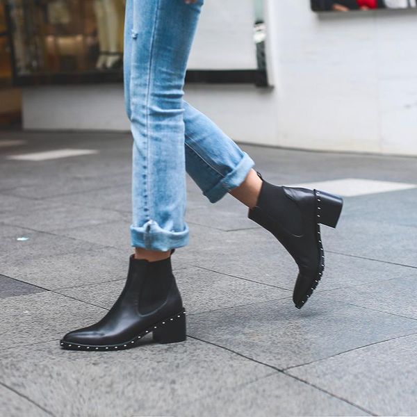 

boots sharp low woman tide boot 2021 square heel 40-43, Black