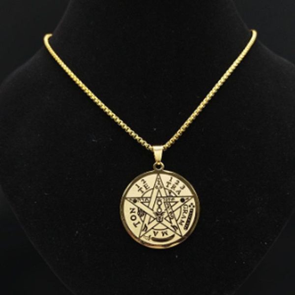 

pendant necklaces stainless steel chain witchcraft pentagram for men gold color pendants jewelry cadenas para hombre gift, Silver