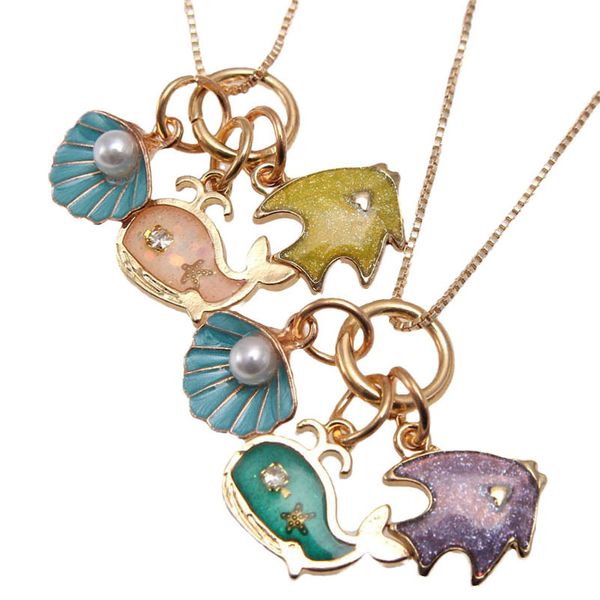 

girls necklaces pendants jewelry childrens accessories cute shell dolphin chain alloy box children's b9247, Red;brown