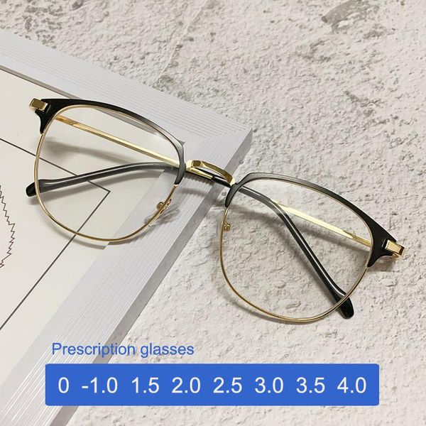 

fashion sunglasses frames finished myopia glasses men metal square prescription eyeglasses women shortsighted eyewear -1.0 to -4.0, Black
