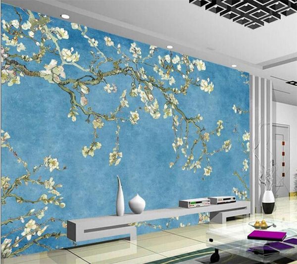 

wallpapers custom wallpaper 3d european blue oil painting magnolia flower background wall decoration living room bedroom