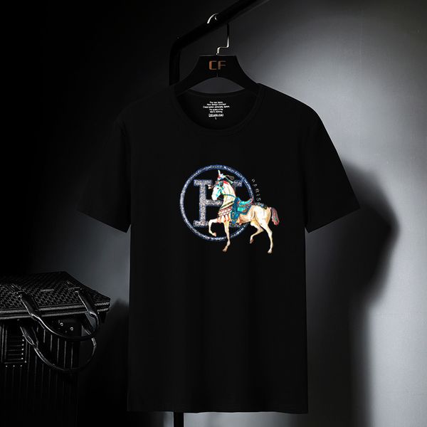

fashion t shirt men's summer 3d h horse drill short sleeve modal couple trend round neck wear, White;black