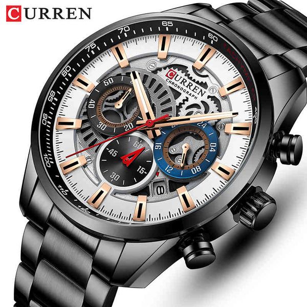 

curren fashion mens watches brand luxury stainless steel quartz watch men sport date male clock waterproof wristwatch 210517, Slivery;brown