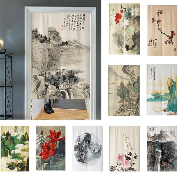 

curtain & drapes chinese kitchen short doorway lotus ink painting restaurant living room decor screen hanging half curtains