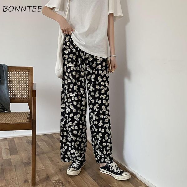 

women's pants & capris women floral wide leg full trousers female holiday street style ulzzang loose elegant trendy soft summer casual, Black;white