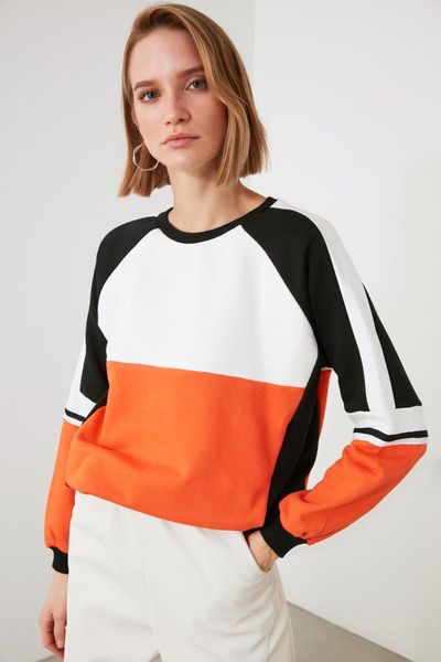 

trendyol with color block knitting knitted sweatshirt twoaw21sw2014 women's hoodies & sweatshirts, Black