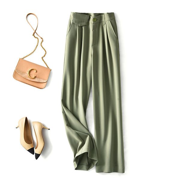 

style drape trousers women's high-waist solid color casual pants wide-leg pants were thin trousers loose pants women 210522, Black;white