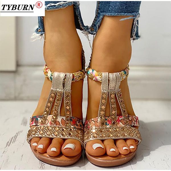 

dress shoes design ladies sandals summer bohemian platform wedge crystal gladiator roman women's beach casual elastic band women, Black