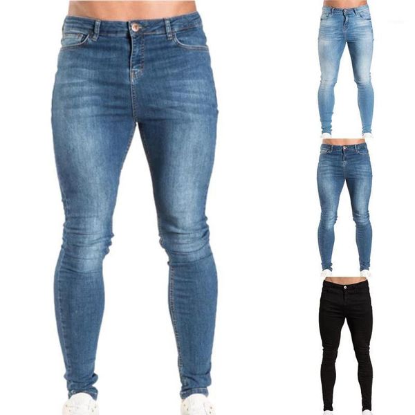 

men's jeans mens biker skinny stretchy slim fit denim pants casual bottoms, Blue